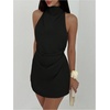 image:imageSOLY HUX Womens Ruched Halter Mini Dress Tie Backless Bodycon Evening Party Cocktail DressesSolid Black
