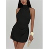 image:imageSOLY HUX Womens Ruched Halter Mini Dress Tie Backless Bodycon Evening Party Cocktail DressesSolid Black