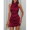 image:imageSOLY HUX Womens Ruched Halter Mini Dress Tie Backless Bodycon Evening Party Cocktail DressesSolid Burgundy