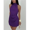 image:imageSOLY HUX Womens Ruched Halter Mini Dress Tie Backless Bodycon Evening Party Cocktail DressesSolid Purple