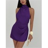 image:imageSOLY HUX Womens Ruched Halter Mini Dress Tie Backless Bodycon Evening Party Cocktail DressesSolid Purple