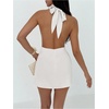 image:imageSOLY HUX Womens Ruched Halter Mini Dress Tie Backless Bodycon Evening Party Cocktail DressesSolid White