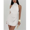 image:imageSOLY HUX Womens Ruched Halter Mini Dress Tie Backless Bodycon Evening Party Cocktail DressesSolid White
