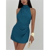 image:imageSOLY HUX Womens Ruched Halter Mini Dress Tie Backless Bodycon Evening Party Cocktail DressesTeal Blue