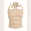 image:imageSOLY HUX Womens Y2K Ruched Halter Crop Top Cute Tie Back Sleeveless Slim Fit Cami Crop Tank TopsPure Apricot