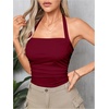 image:imageSOLY HUX Womens Y2K Ruched Halter Crop Top Cute Tie Back Sleeveless Slim Fit Cami Crop Tank TopsSolid Burgundy