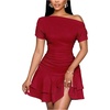 image:imageSOLY HUX Brunch Dresses for Women Off The Shoulder Short Sleeve Ruffle Cute Mini Dress Fit and Flare Summer DressesSolid Red