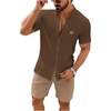 image:imageSOLY HUX Mens Casual Tracksuit Button Down Shirt and Drawstring Waist Short Sets Summer 2 Piece OutfitsCoffee Brown and Khaki