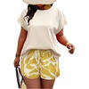 image:imageSOLY HUX Womens Plus Size 2 Piece Outfits Summer Printed Short Sleeve Blouse Tops and Shorts SetBeige and Yellow