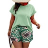 image:imageSOLY HUX Womens Plus Size 2 Piece Outfits Summer Printed Short Sleeve Blouse Tops and Shorts SetMulticolor Green