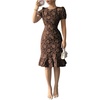image:imageSOLY HUX Womens Puff Sleeve Ruffle Dress Elegant Jacquard Crew Neck Bodycon Going Out DressesCoffee Brown Floral