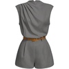 image:imageSOLY HUX Womens Summer Ruched Mock Neck Romper Elegant Cap Sleeve Belted Work Short JumpsuitsPure Grey