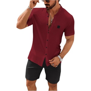 image:imageSOLY HUX Mens Casual Tracksuit Button Down Shirt and Drawstring Waist Short Sets Summer 2 Piece OutfitsRed and Black
