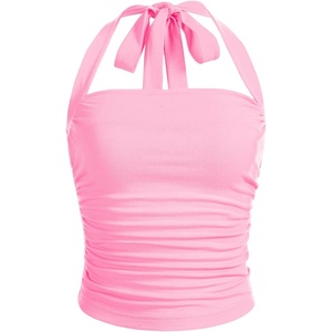 image:imageSOLY HUX Womens Y2K Ruched Halter Crop Top Cute Tie Back Sleeveless Slim Fit Cami Crop Tank TopsRose Pink