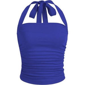 image:imageSOLY HUX Womens Y2K Ruched Halter Crop Top Cute Tie Back Sleeveless Slim Fit Cami Crop Tank TopsSolid Royal Blue