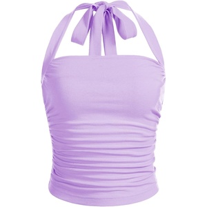 image:imageSOLY HUX Womens Y2K Ruched Halter Crop Top Cute Tie Back Sleeveless Slim Fit Cami Crop Tank TopsViolet Purple